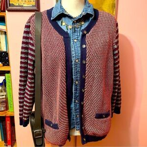 Tommy Hilfiger Crewneck Knit Oversized Cardigan with Contrasting 3/4 Sleeves